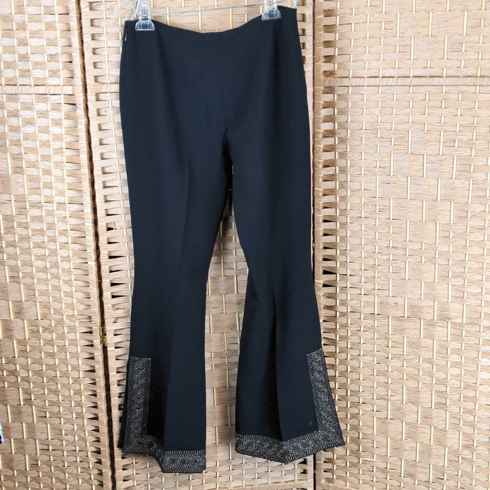 VTG Celine Black Flared Pants Size EU 42 Embroidered Gold